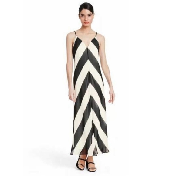 NWT CHRISTOPHER JOHN ROGERS Black White Stripe Chevron Midi Dress, Size 10 - Picture 4 of 10